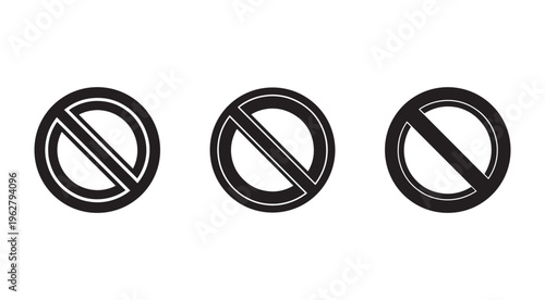 Three no entry symbols in a row on white background  prohibition signs