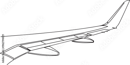Airplane Wing and Tail in Continuous Line Drawing Style