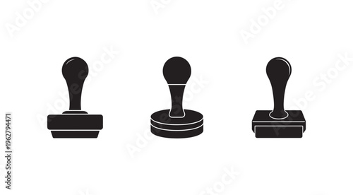 Three rubber stamp icons with different shapes and designs for marking or approving documents  office supplies and stationery items