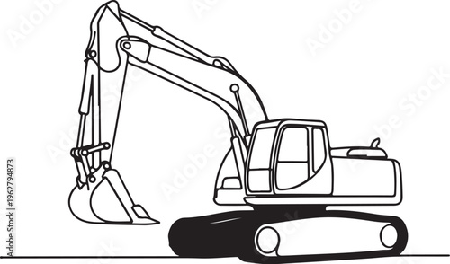 Excavator machine in simple line art style illustration