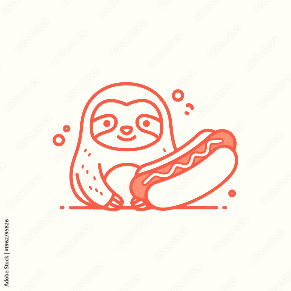 Naklejka premium Cute Sloth Character Holding a Hot Dog, Fun Food Illustration