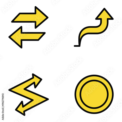 Vector art of collection of four arrow icons and a circle