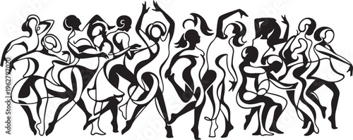 Stylized illustration of people dancing together in harmony freely