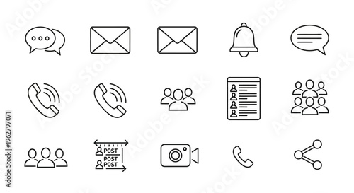 Communication icons on white background.