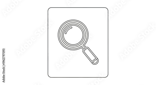 Magnifying glass icon in square.