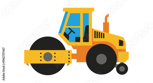 Yellow Road Roller Construction Vehicle.