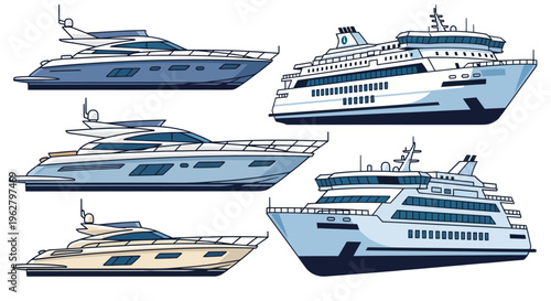 Cruise ships and luxury yachts sailing.