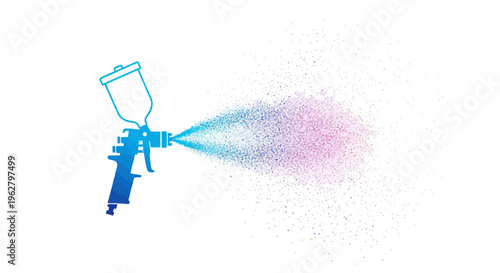 Blue spray paint gun nozzle spraying.