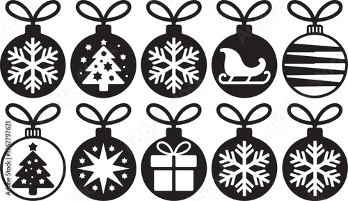 Set of christmas ornaments, holiday decorations, tree ornaments for celebration