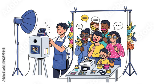 Diverse group of people posing for a photo booth.