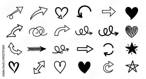 Black and white heart arrow symbols.