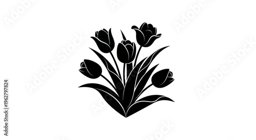 Black Tulips Silhouette Floral Illustration.
