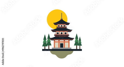 Traditional Asian Pagoda Tower Architecture.