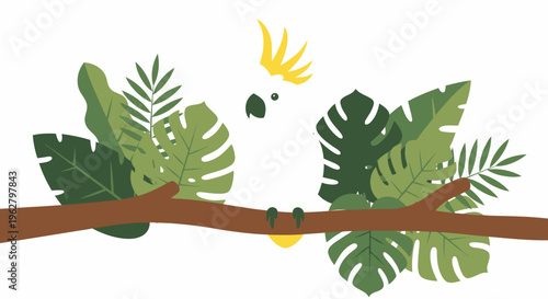 Tropical leaves on a branch.