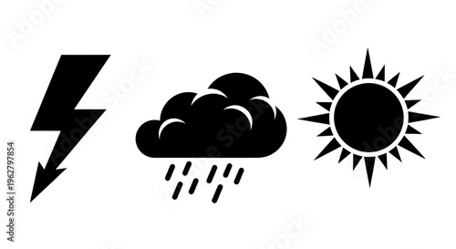 Weather forecast icons rain sun storm.