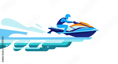 Man riding a blue jet ski.