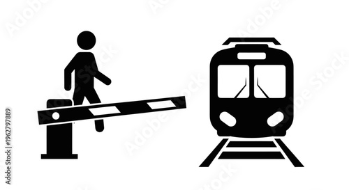Man crossing railroad tracks hurriedly.