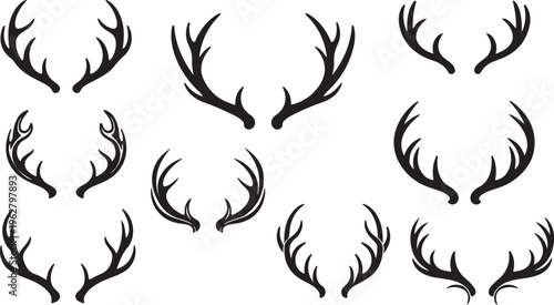 Set of black deer antlers on white background illustration