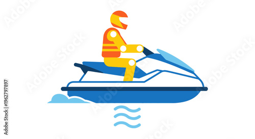 Man riding a blue jet ski.