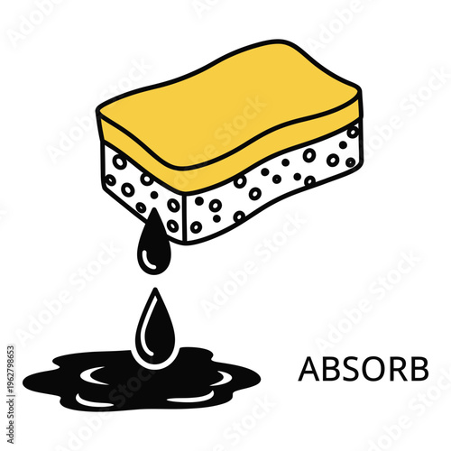 Vector art of yellow sponge absorbing black liquid
