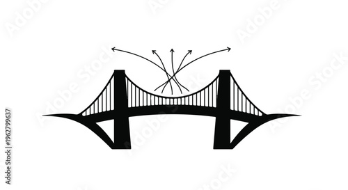 Bridge silhouette features upward arrows representing connectivity and structural growth in urban infrastructure development.