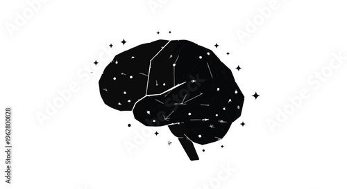 Human brain silhouette filled with sparkling stars symbolizes creativity, intelligence, and innovative thought processes within a cosmic context.