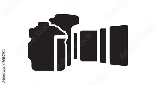 DSLR Camera Professional with Lens Attached - Black Filled Icon Vector