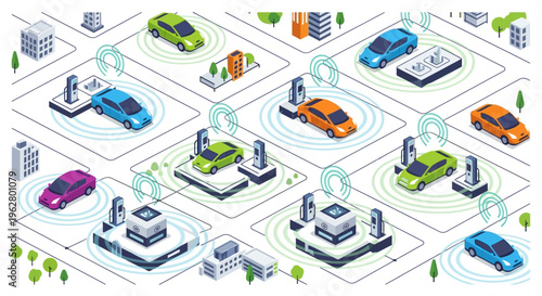 Electric Vehicles Charging Stations Network Smart Grid Technology.