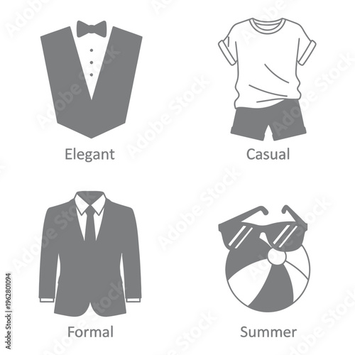 Vector art of four different clothing styles elegant, casual, formal, and summer outfits