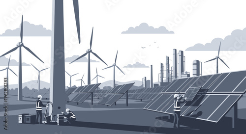 Renewable Energy Solar Panels Wind Turbines.