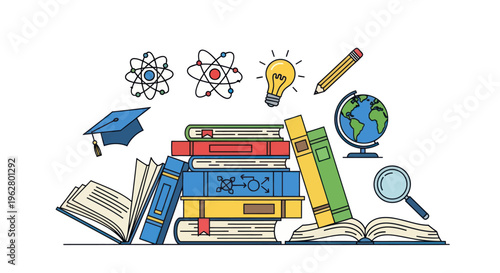 Stack of colorful educational books.