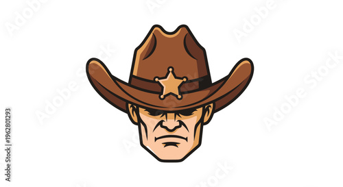 Cartoon cowboy sheriff man face head.