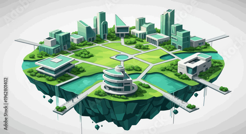 City on a floating green island.