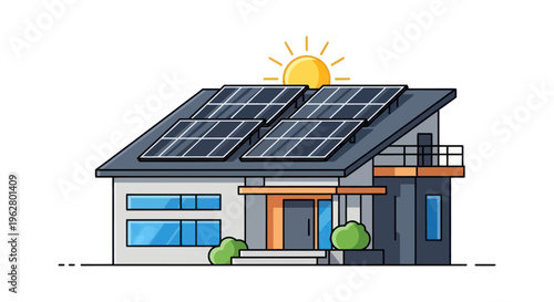 Modern house with solar panels roof.