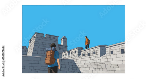 People walking on stone stairs.