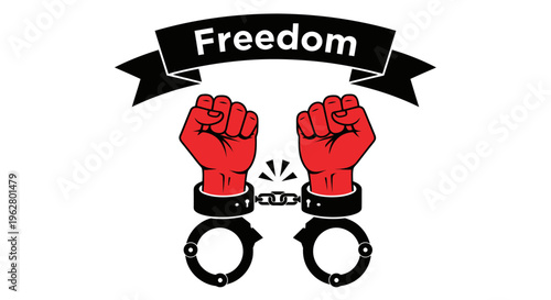 Fists breaking free from handcuffs symbol.