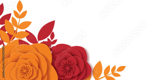 Paper cutout flowers and leaves arrangement.