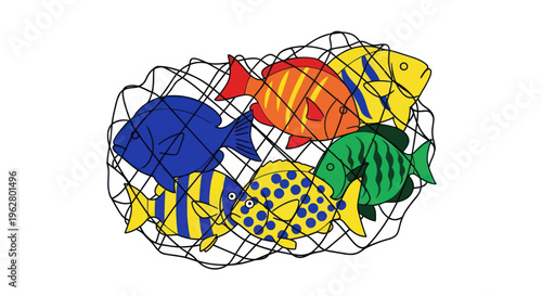 Colorful fish in a net.