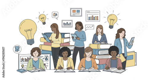 Diverse group of people brainstorming ideas.