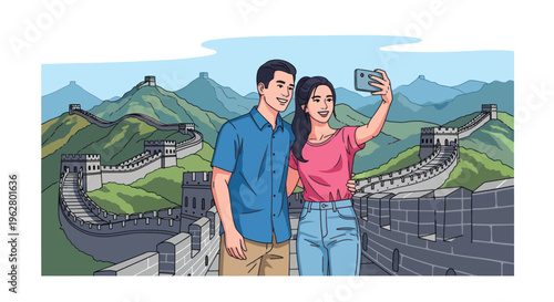 Young couple taking a selfie photo.