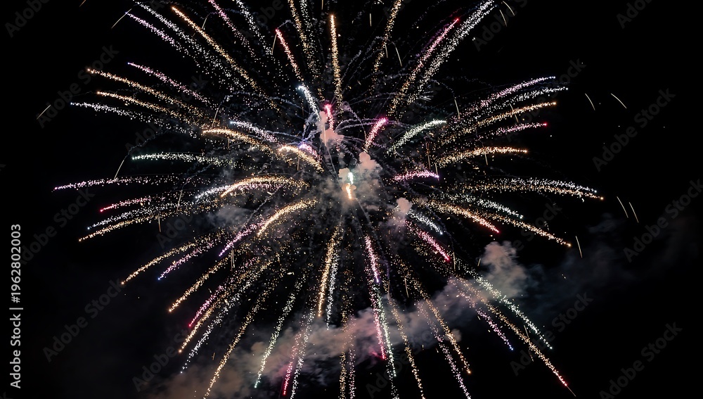 Obraz premium American Independence A vibrant fireworks display explodes in the night sky with colorful sparks and smoke american