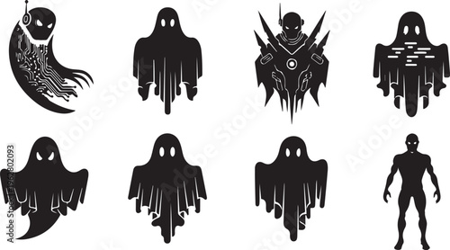 Collection of spooky ghost and monster silhouettes for Halloween
