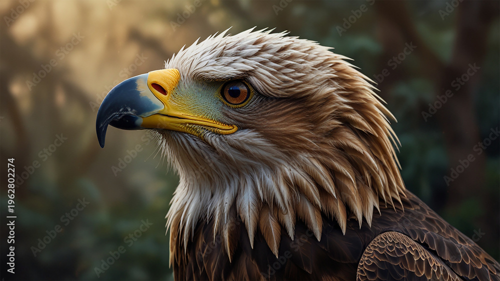 Fototapeta premium portrait of a bald eagle - Majestic Bald Eagle Portrait with Intense Gaze and Sharp Detail