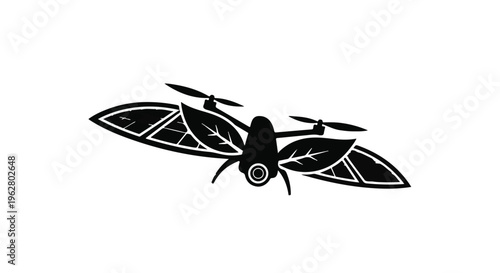 Drone silhouette incorporates stylized leaf wings suggesting environmental monitoring or sustainable flight technology.