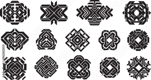 Geometric shapes and patterns in black and white designs