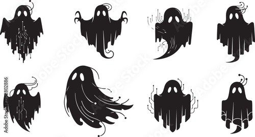 Collection of spooky ghost silhouettes for Halloween designs