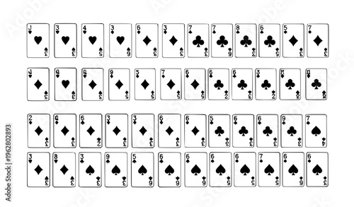 Full deck poker playing cards vector set hearts diamonds clubs spades isolated on white