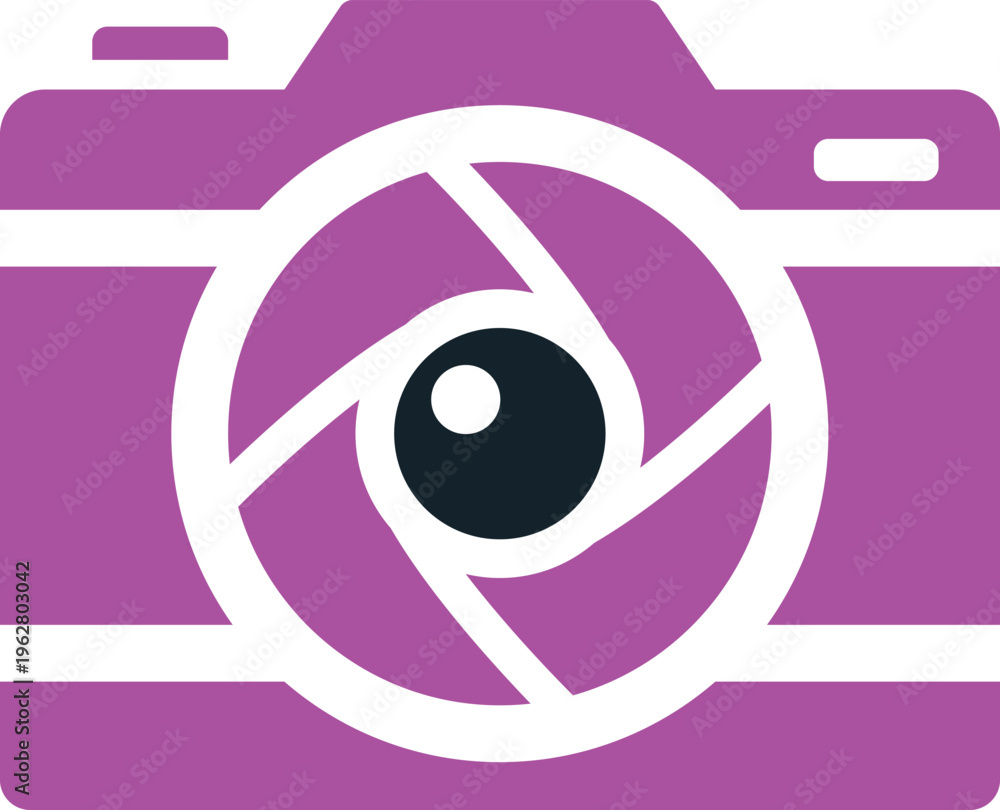 Fototapeta premium Purple camera icon with detailed lens shutter