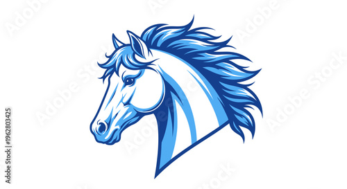Blue Horse Head Illustration Side View.