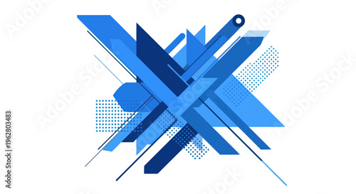 Blue Geometric Abstract Art Design Elements.